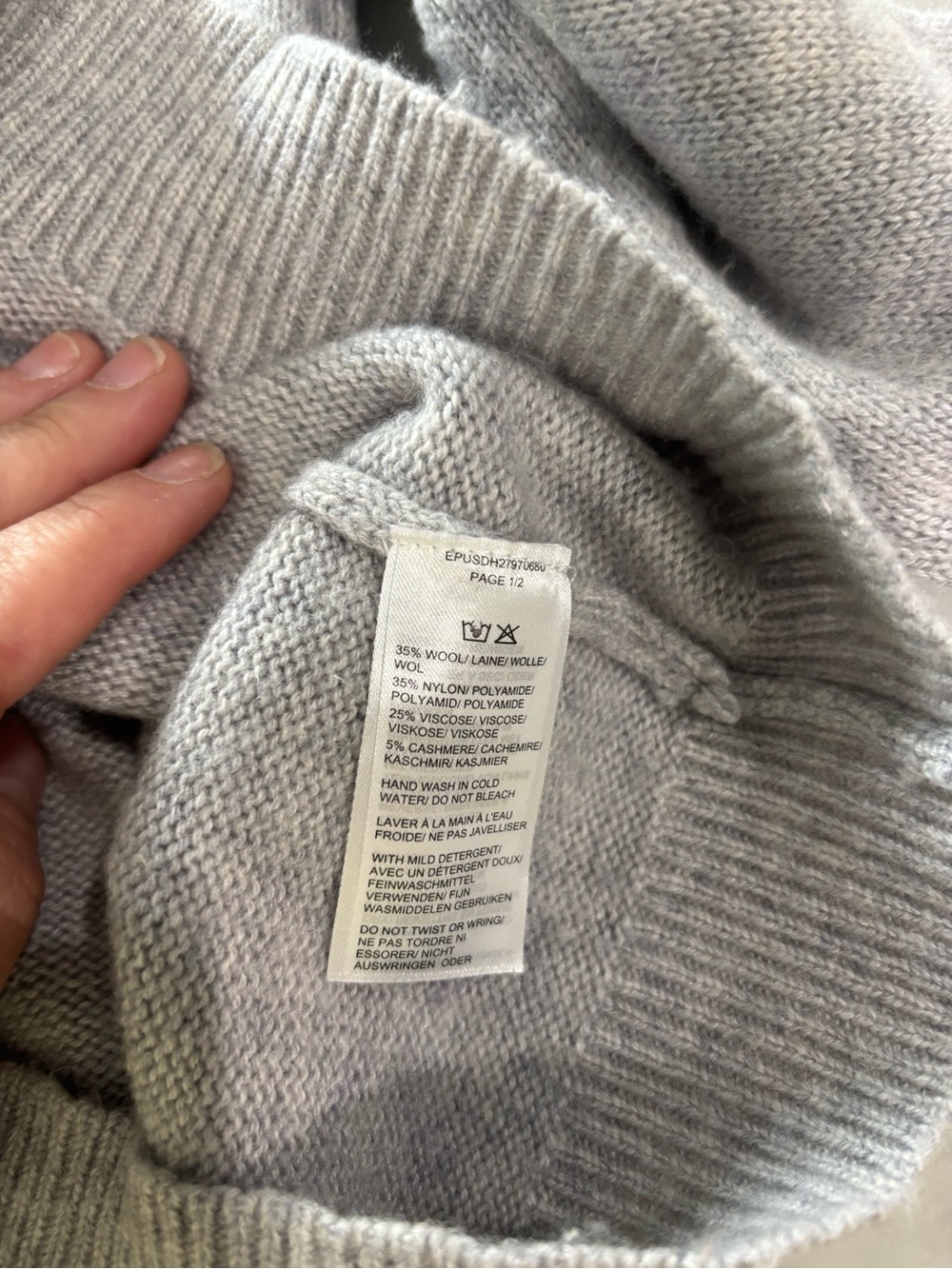 Saks Fifth Avenue Grey Crewneck Sweater with Pink Zigzag Stripe - Picture 4 of 4
